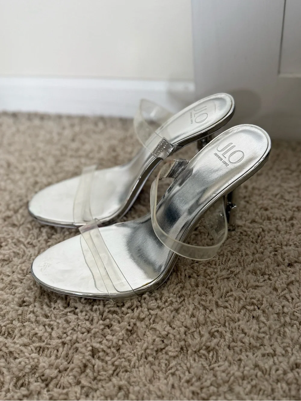JLO Silver Clear-Strap Heels